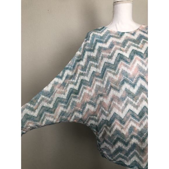 Annabelle Small Dolman Sleeve Tunic Chevron Stripe Top Cinched Oversized #4998 - Picture 2 of 9